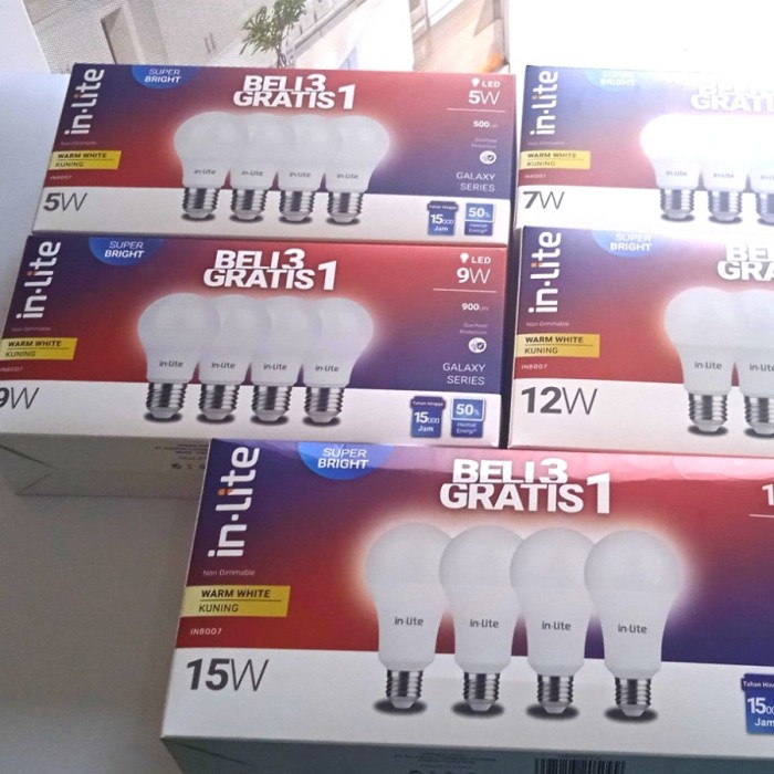 Led Bulb Paket Inlite In Lite 5W 7W 9W 12W 15W Watt 3 Free 1 KUNING