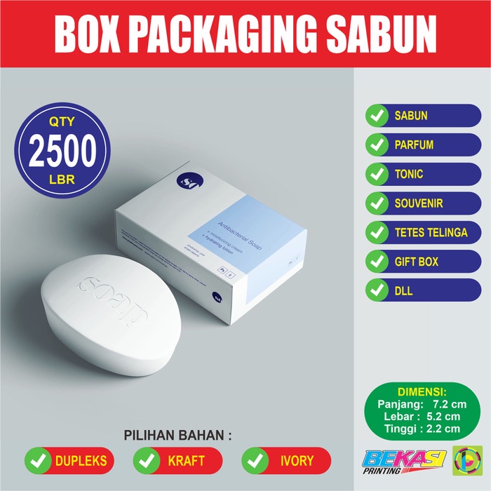 

7.5x5.2x2.2 cm 2.5K Box Packaging Dus Kotak Sabun 60 Gram