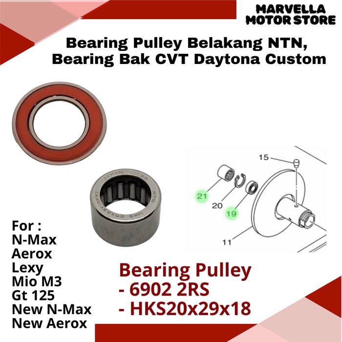 Laher Bearing Pulley Belakang & Bak Cvt Aerox N-Max Lexy Mio M3 Soul Gt 125 Fino 125 N Max New 155