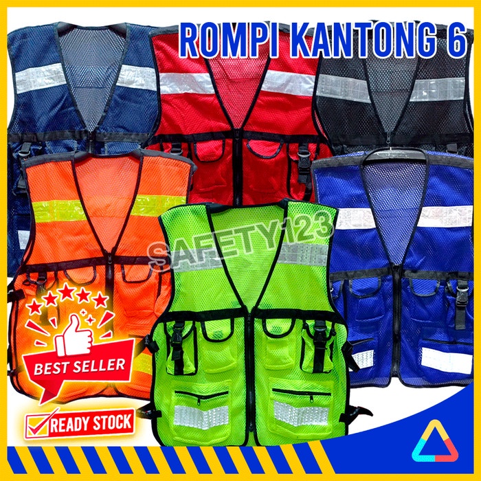 Rompi Jaring 6 Kantong Safety Vest Scotlite Scotlight Proyek Kerja Airport Bandara Lapangan