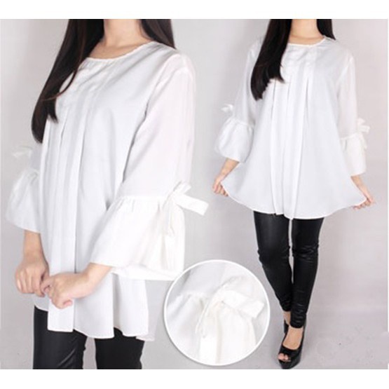 BLOUSE WANITA ATASAN JUMBO OVER BIG SIZE PUTIH WHITE BINX XXL XXXL BAJU HAMIL KEKINIAN FASHION KOREA