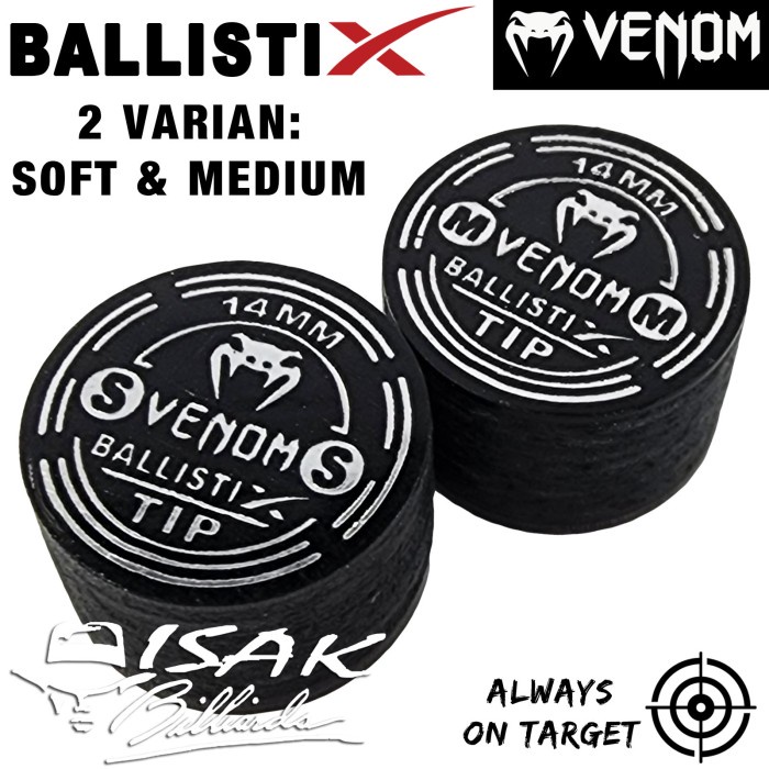Tas.Billiard Venom Ballistix Black Clear Cue Tip - 14 Mm Layer Billiard Stick Lapis