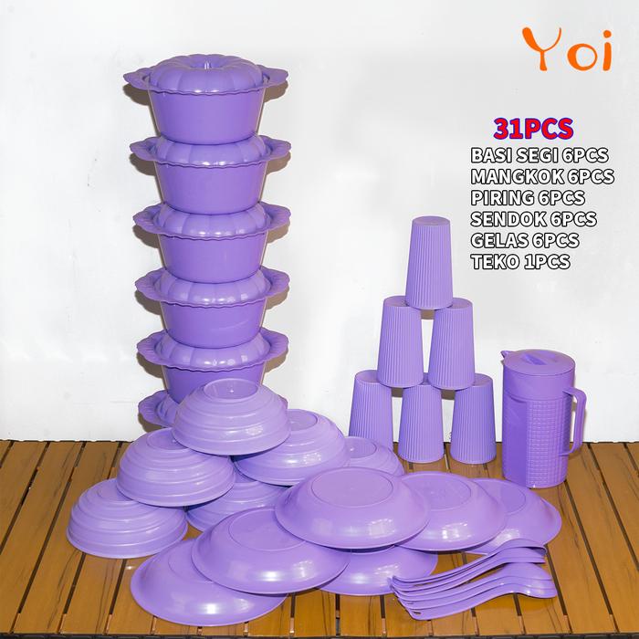 TERBAIK Yoi - Piring Plastik Set 31pcs / Set Prasmanan / Perabotan Dapur Lengkap Termurah Mangkok