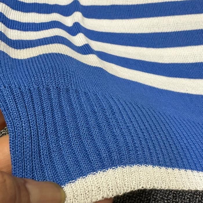 (TopSeries) Amanda Atasan Blouse Knit Wanita Motif Garis Lengan Balon Korean Style Baju Knitwear