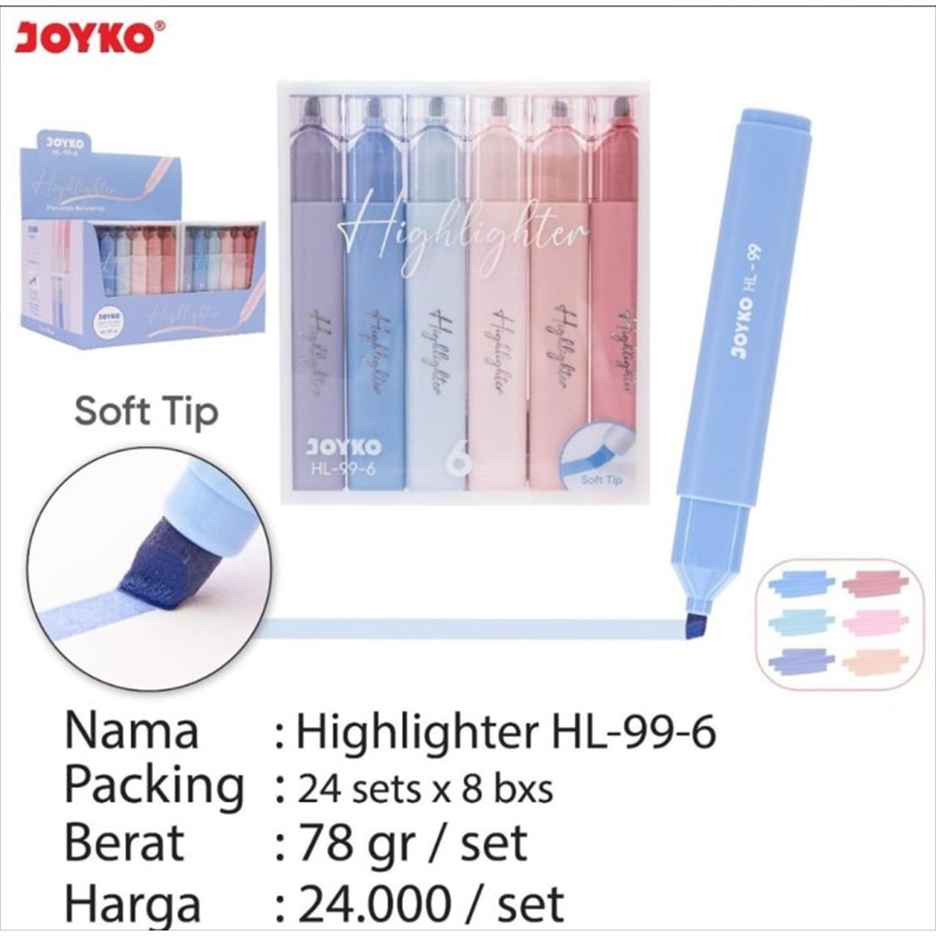 

Highlighter Joyko Hl-99-6 (1Set Isi 6Pcs)