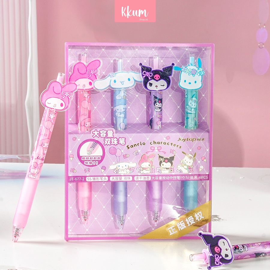 

4 Pcs Pen Set Sanrio Cute 0.5mm Black Pena Cepat Kering