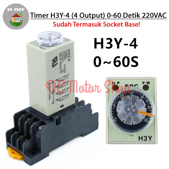 Timer H3Y-4 H3Y 4 220VAC 60s 1min Delay Timer Relay DPDT +Socket Base