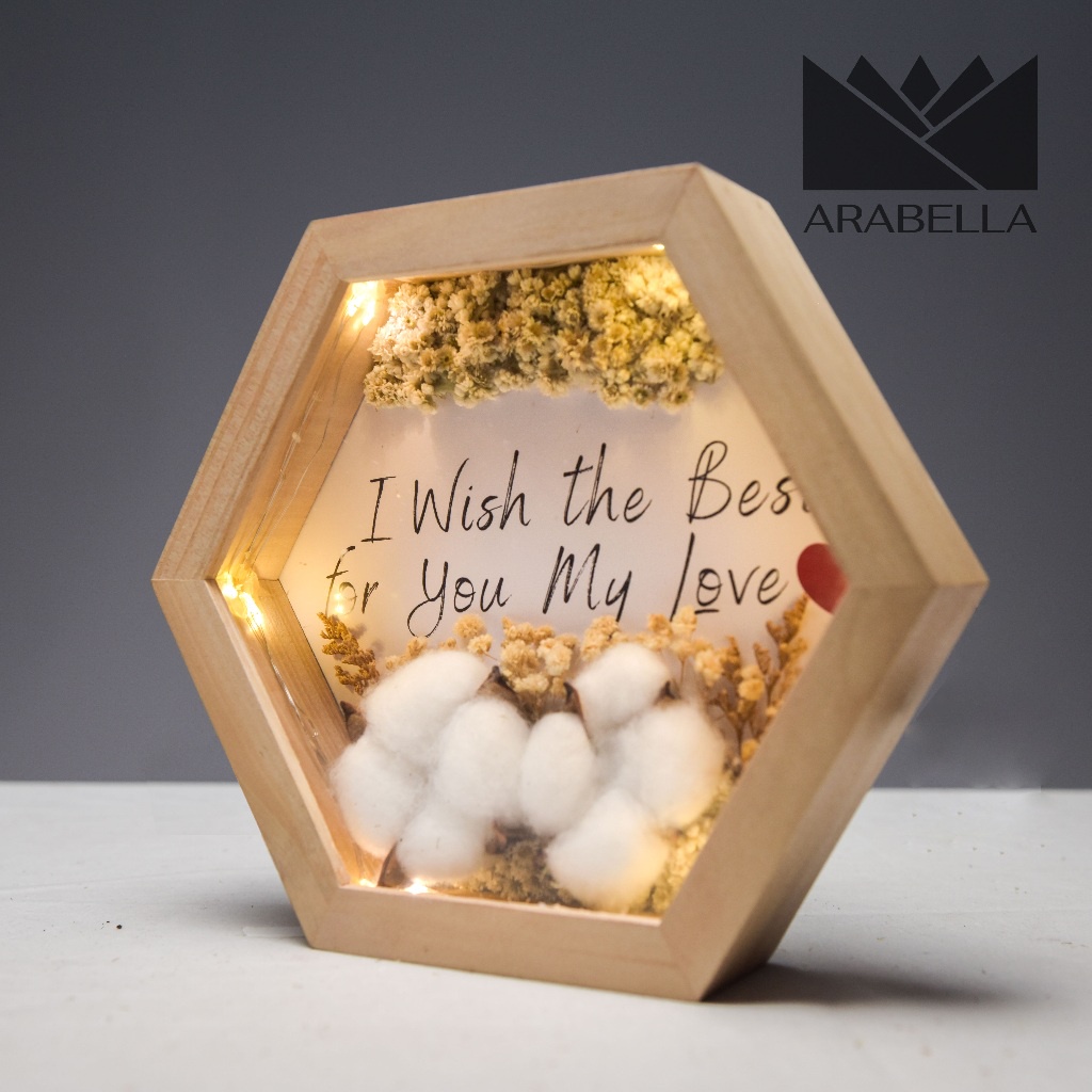 3D FRAME DRIED FLOWER GIFT SEGI 6 MAHAR HEXAGON AKRILIK FIGURA 3D AKAD NIKAH