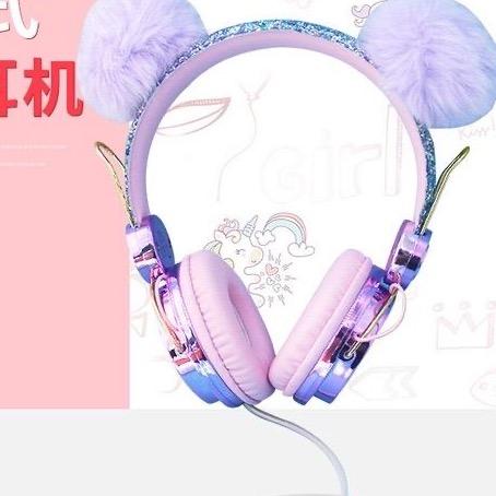 HEADPHONE KABEL UNICORN DENGAN MIKROFON HEADSET ANAK HADIAH/UNICORN LIMITED EDITION/ BULU GLITER