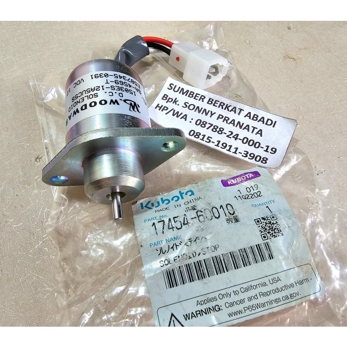 Kubota 17454-60010 Solenoid 12V Woodward 1503Es-12A5Uc5S Sa-4569-T 1745460010 17454 60010