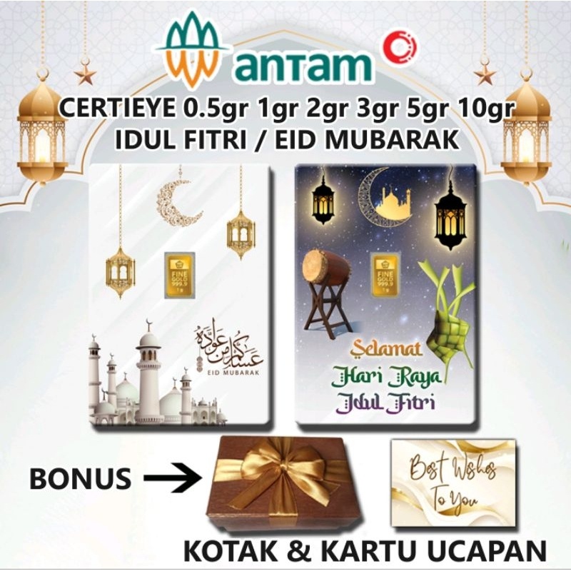 UM1 Logam Mulia Emas ANTAM Idul Fitri Eid Mubarak Gift Series Custom Certieye Certicard