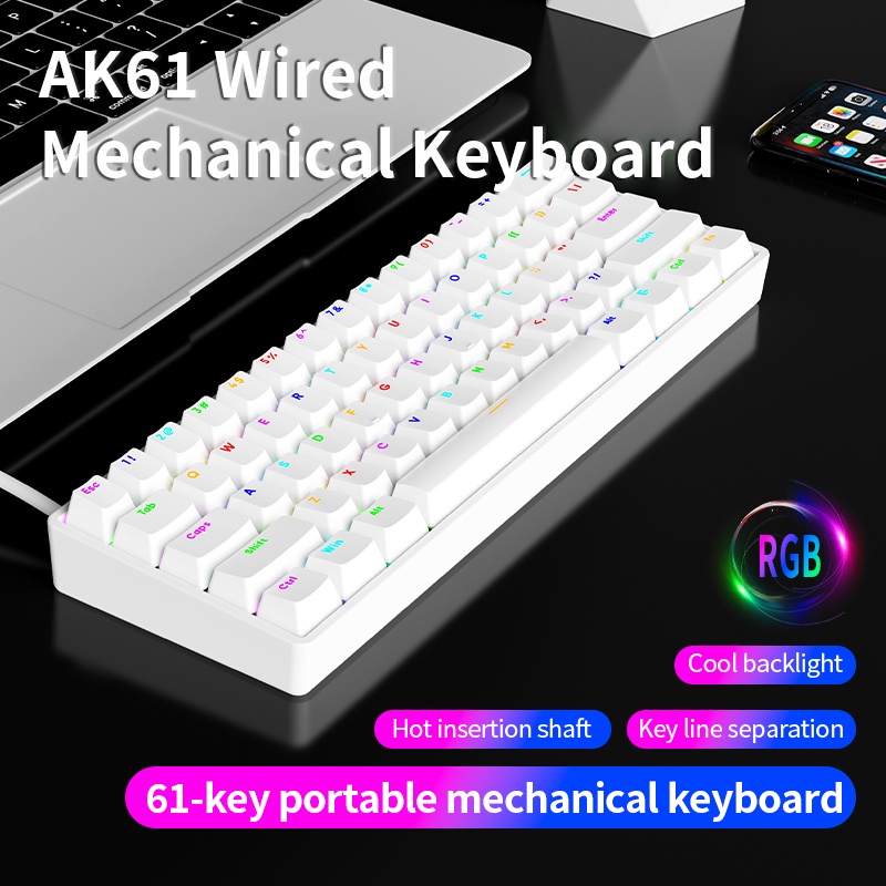 Ak61 Wired Usb T-C Mechanical Keyboard Rgb Gaming Keyboard Desktop Computer Gaming Backlit Computer