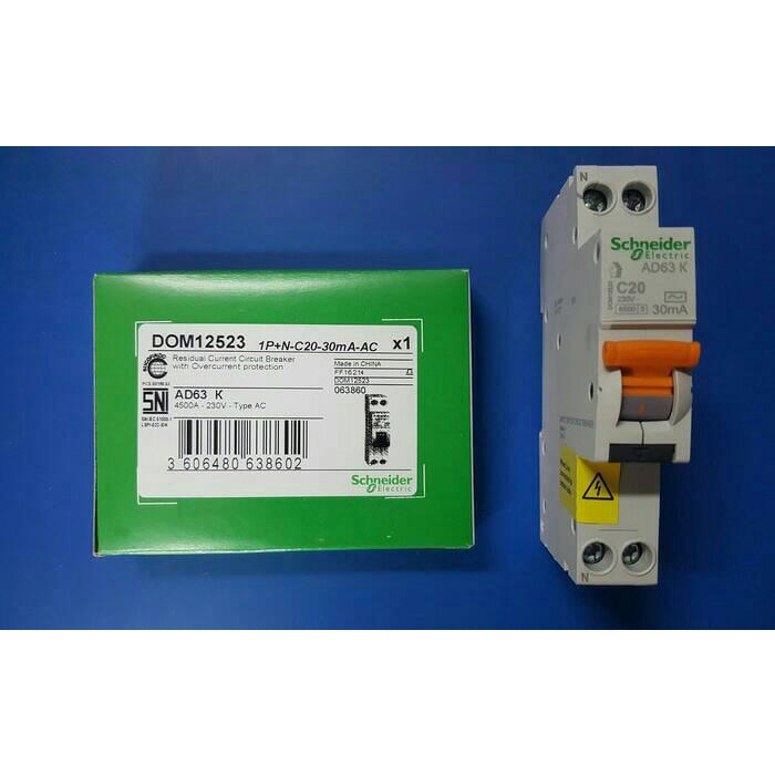schneider RCBO DOMAE 1P+N 20A 30ma/RCBO SLIM DOMAE schneider