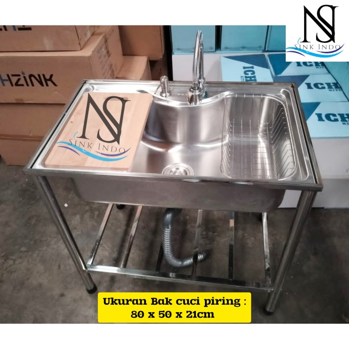 Paket Bak cuci piring Portable Rak 80 x 50cm kitchen sink kaki