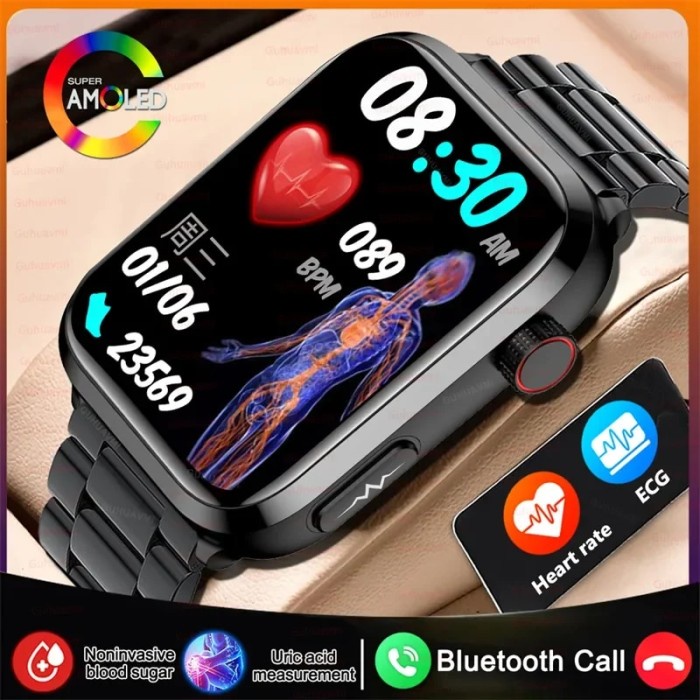 Accurate Measure Blood Sugar Smart Watch Men ECG PPG Bluetooth Watch
