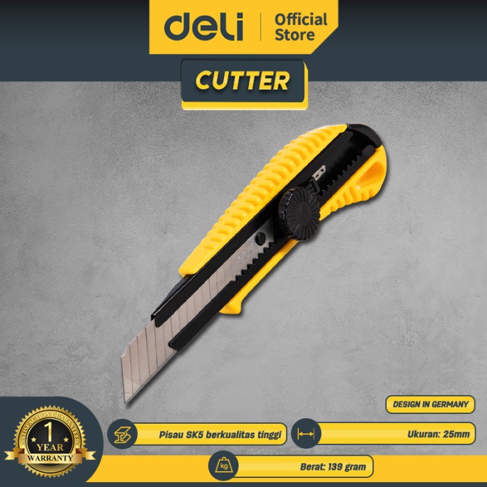 

Deli Cutter Pisau Baja 18mm Kunci Manual Perkakas DL003A
