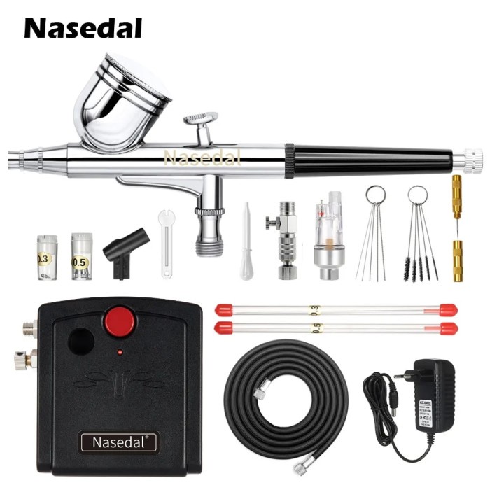 Nasedal NT-19 Dual-Action Airbrush Compressor Kit 0.3mm Airbrush