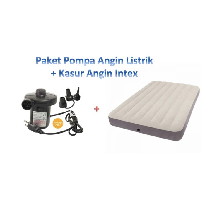 PAKET Pompa Angin Listrik + Kasur Angin Intex Durabeam Twin 64707