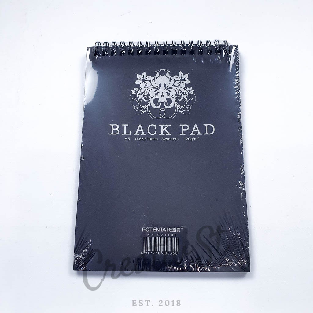 

IK! Potentate Black Pad A5 32 Sheet 120 Gsm Wire Book Buku Sketsa Hitam 15 Cm X 21 Cm