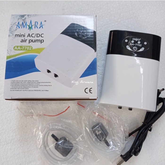 Amara Mini AC/DC AA 7702 2 Lubang Aerator Cas USB Power Bank Air Pump