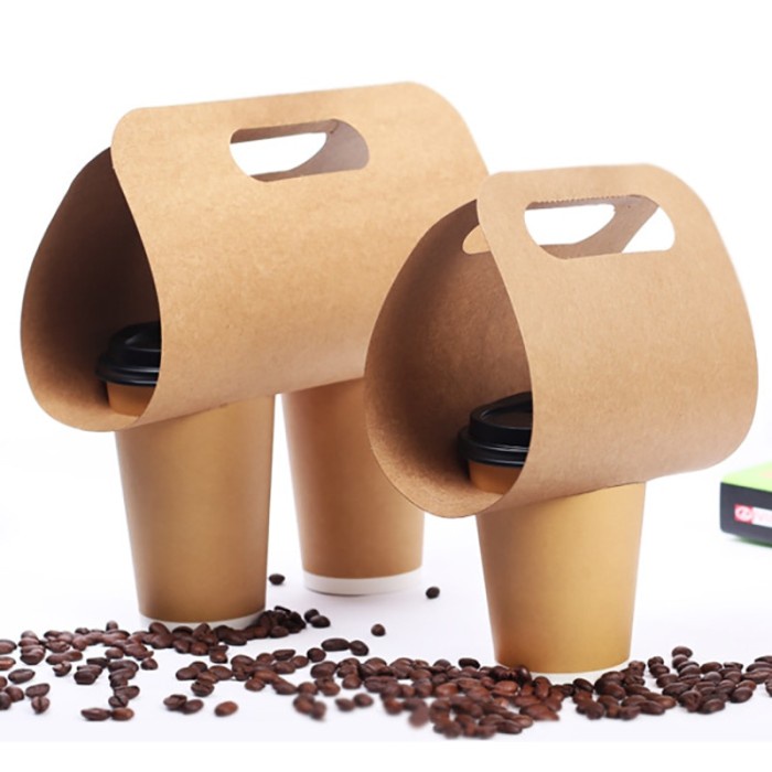 Disposable Kraft Paper Cup Holder Eco Friendly Drinks Coffee Tea