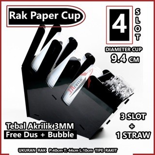

Rak Paper Cup Sedotan Akrilik / Organizer Paper Cup 3 + 1 Slot Sedotan