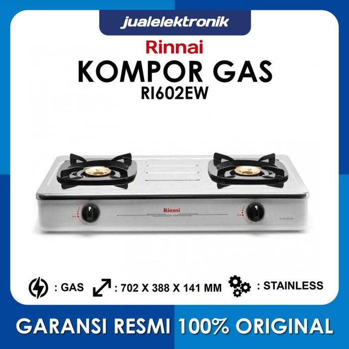Rinnai Kompor Gas 2 Tungku Ri-602Ew Stainless - Cooker Hob Dapur Rumah Warna Putih