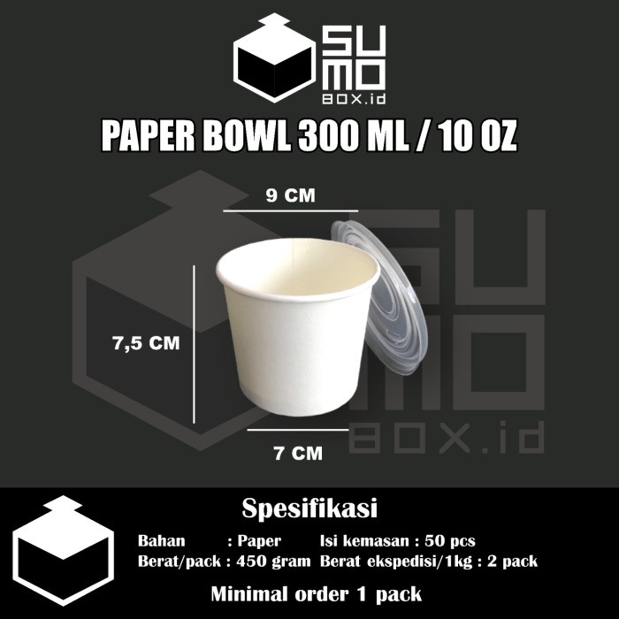 ada- Paper bowl 300ml / Mangkuk kertas tebal / Cup bowl + tutup [ECERAN]