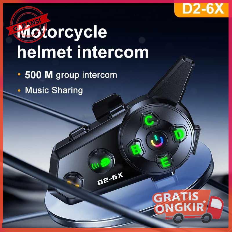 Intercom Helm Bluetooth Headset 6 Riders Call IPX6 1000mAh - D2-6X