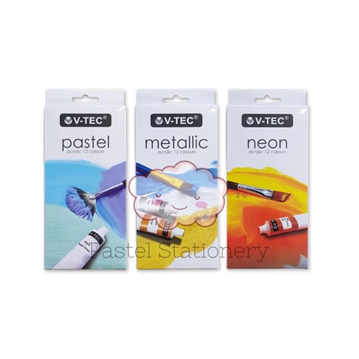 

IK! Cat Acrylic V-Tec 12 Warna Pastel Neon Metallic Colors 6ml - Cat Akrilik VTec Paint Set VT-612A