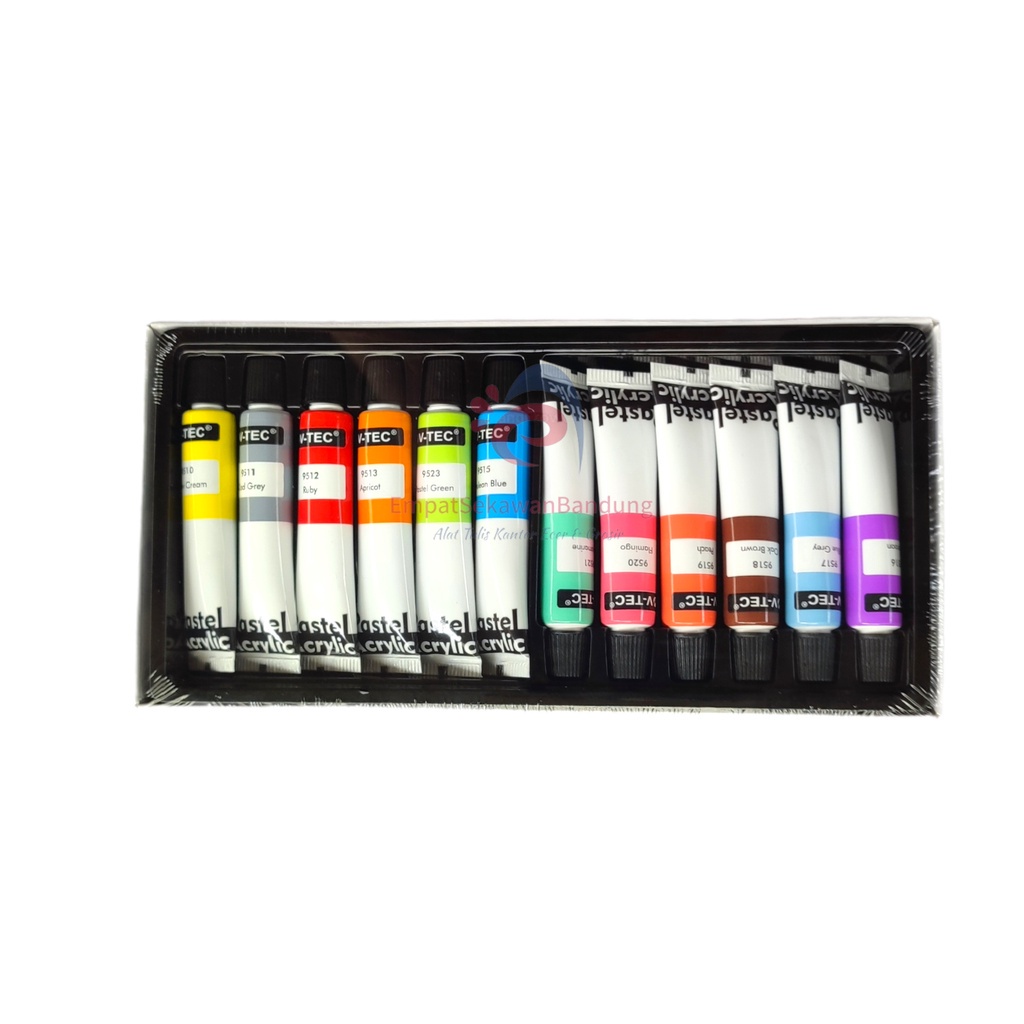 

IK! V-Tec Acrylic 12 Colours Pastel 6 ML / VTec Cat Acrylic Warna Pastel 12 Warna 6 ML Set SHESB