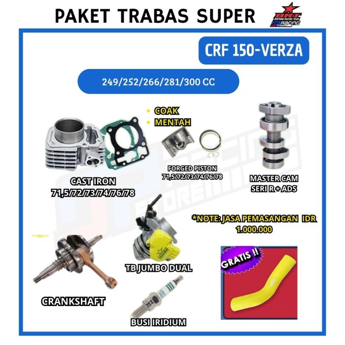 BRT Paket Trabas Gorila Super 3 Bore UP CRF 150 Blok-Piston-Kruk AS
