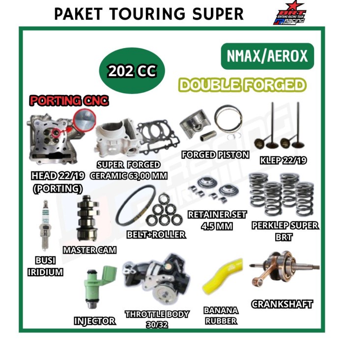 BRT Paket Touring 15 Nmax/Aerox Head Porting-Block Piston-TB-Banana