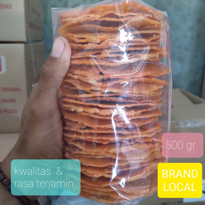 

Emping Melinjo Jumbo/TP Pedas Manis Mentah/ Kemasan 500 Gram