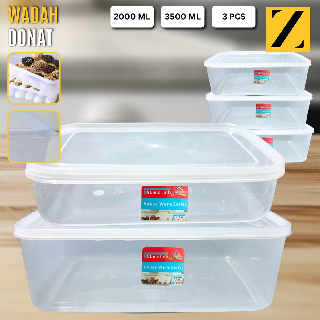 UM1 3 PCS Kotak Wadah Donat 900 1800 2 3 ML Tempat Kue Plastik Box Makanan Besar Food Container