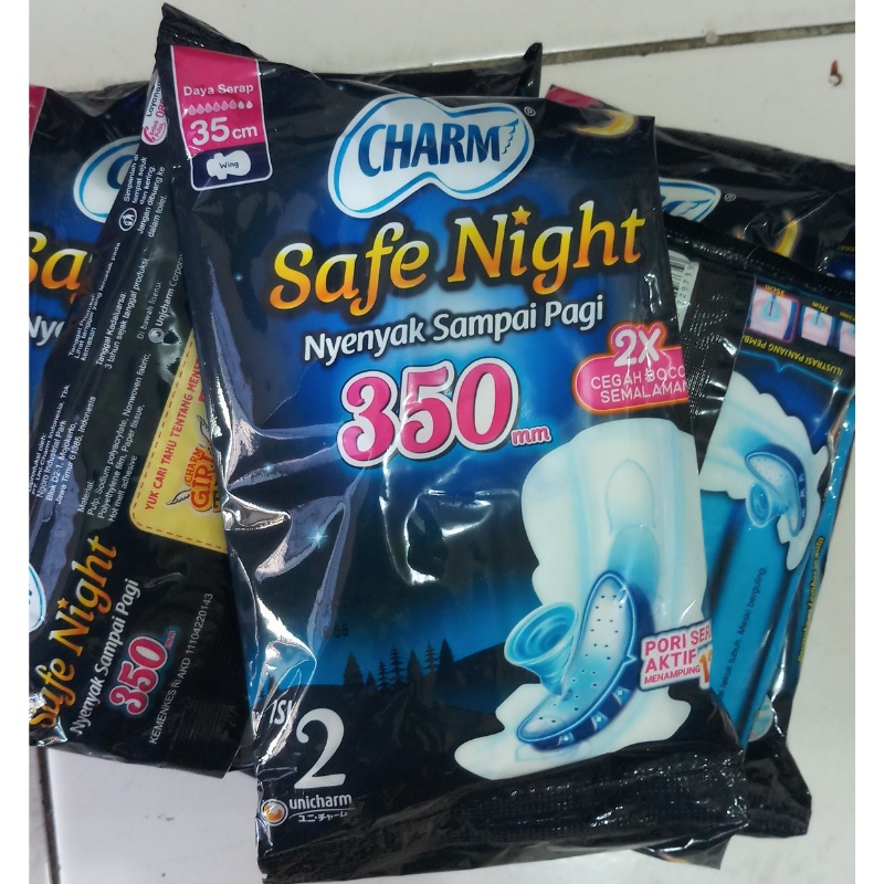 CHARM Safe Night isi 10x2 pads RENCENG SACHET wing 35 cm pembalut wanita untuk tidur malam hari