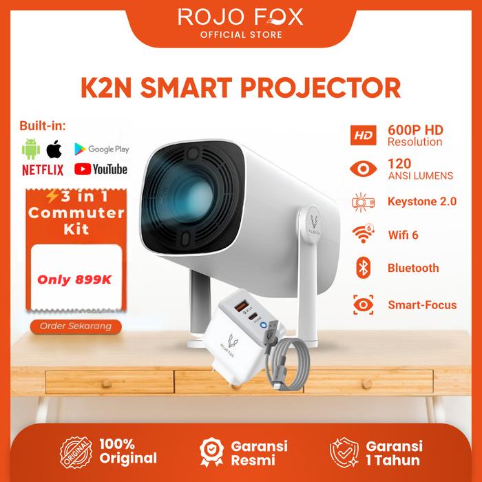 ROJO FOX Mini Proyektor Portable HP K2N Android 720P HD TV Infocus LED Smart Electronic Focus