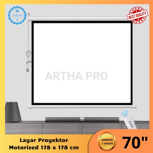 Layar proyektor gantung otomatis 70" - Screen motorized 178 x 178 cm