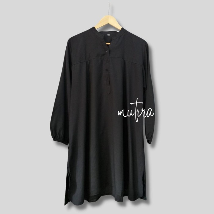 TUNIK VISCOSE POLOS JUMBO HITAM - PUTIH - KANCING HIDUP LENGAN KARET