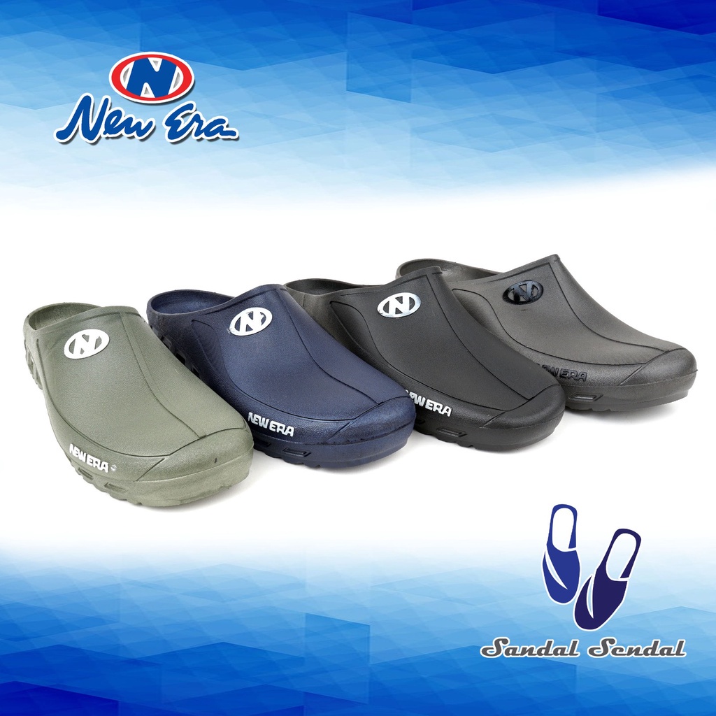 Sandal Slide Pria New Era MB 6043 Hitam Hijau Abu Navy Fashion Pria Karet Lokal Ringan Nyaman