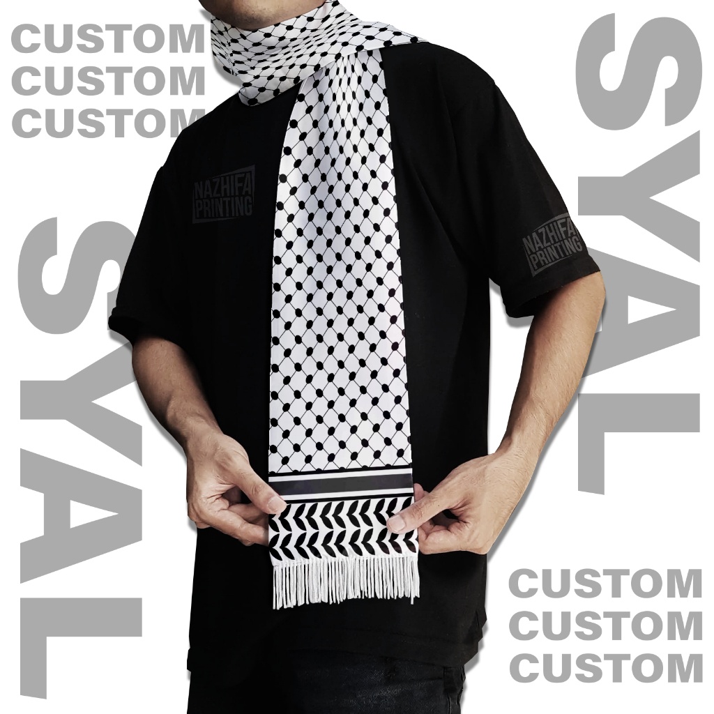 Nazhifa Printing - Syal Batik Palestina, Jaring Putih, Scarf Leher Unisex, Pria Wanita