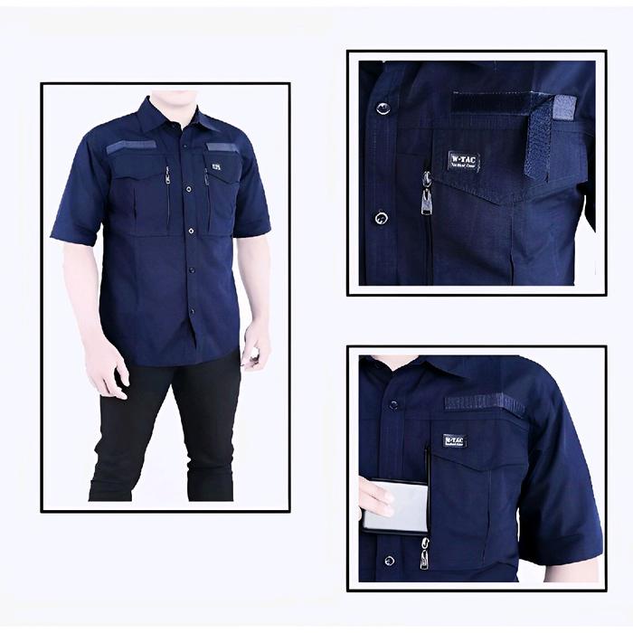 Navero-Kemeja tactical w-tac pendek merah navy dan biru dongker Pria Katun Tebal Formal Casual