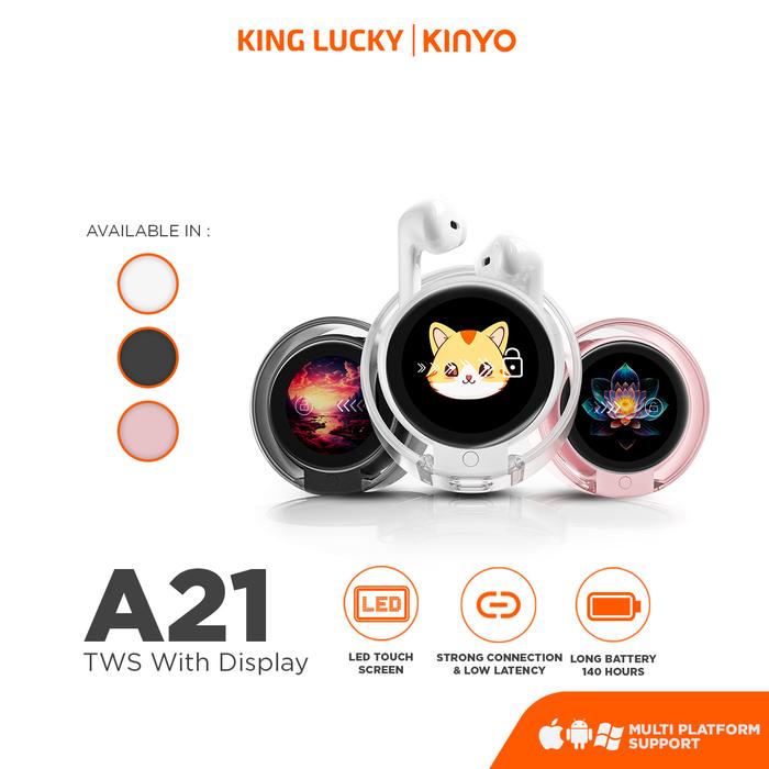 KINGLUCKY A21 TWS WIreless Bluetooth 5.4 with Mini LED Full Color Screen Earphone TWS Touch Screen