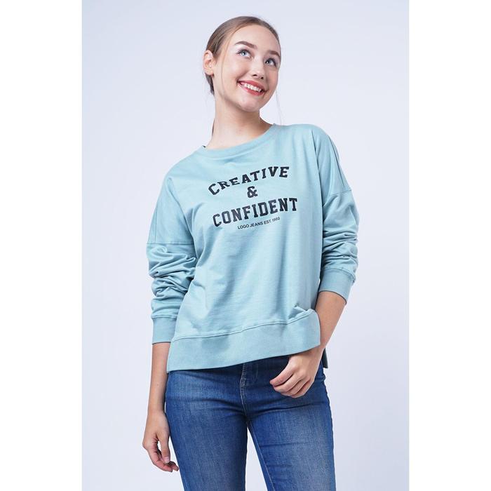 Hot Sale Logo Jeans Sweater Wanita Davera Light Green 34387L1Ln Original