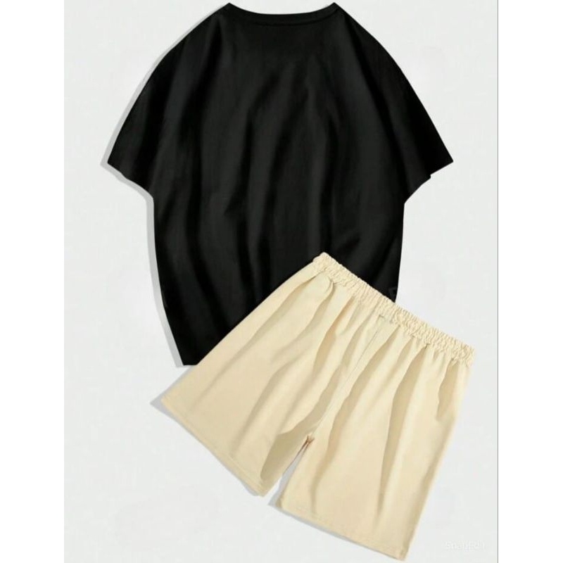 Setelan Pria 1 Set Celana Pendek Baju Setelan Kaos pria Korean Baju Distro Pria