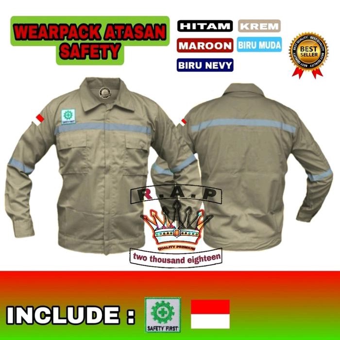 Zeno-Baju Kerja Safety Lengan Panjang Kancing Setrip Wearpack Pria dan wanita Formal Hitam