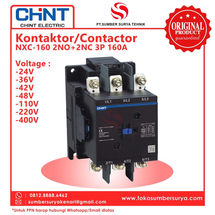 Terbagus Kontaktor / Contactor Nxc-160 / Nxc160 3P 160A 75Kw Chint