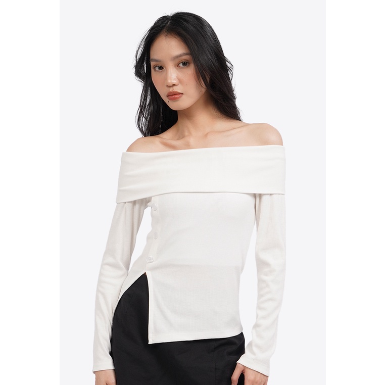 COLORBOX Off Shoulder Long Sleeve Top Off White