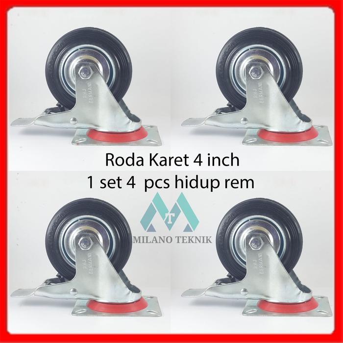 Ready Roda Troli 4 Inchi 1Set(4Hrem) Roda Karet/Etalase/Gerobak/Trolley 4Inchi
