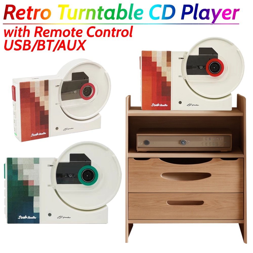 Retro Turntable CD Player with Remote Control Portable CD Player USB Bluetooth-Compatible AUX Input 